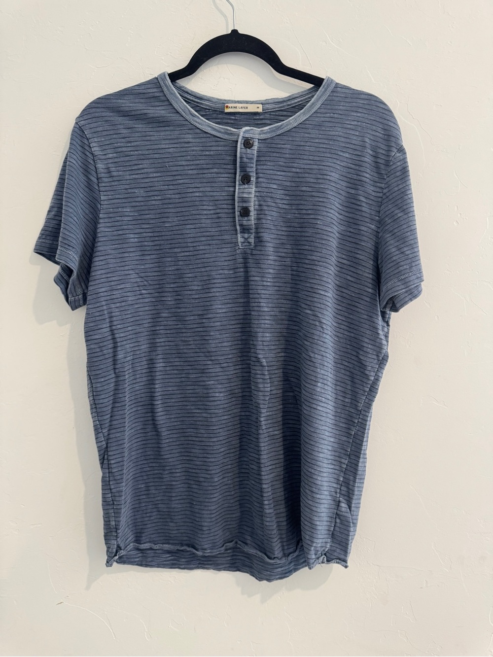 Marine Layer Henley Short‎ Sleeve Casual T Shirt Blue Striped Men Medium